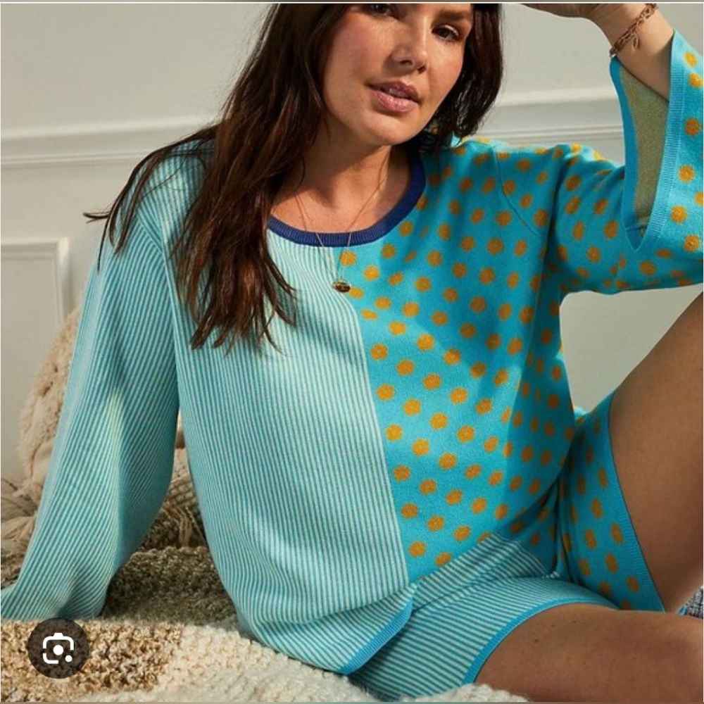 Dolan Sierra Sweater Knit Colorblock Stripe Flowers Size Small Bell Sleeves